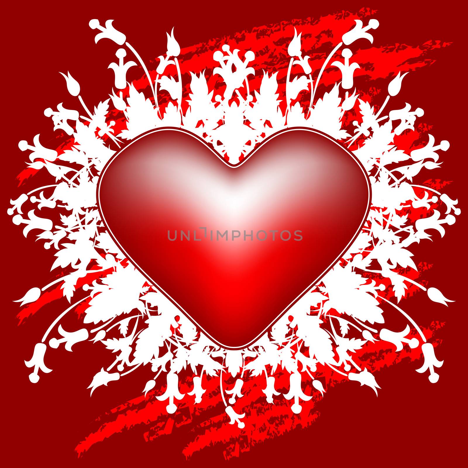 Valentine's Day greeting card with flowers and heart on grunge background