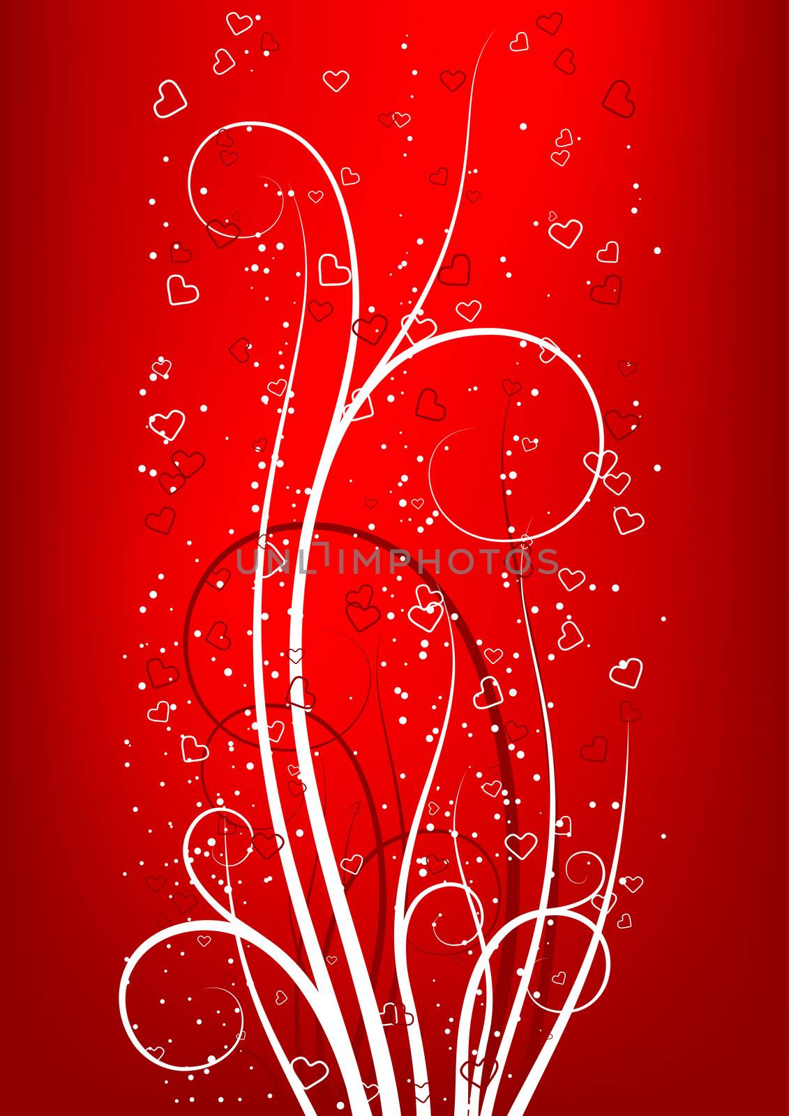 Valentine's Day greeting card with scroll heart on red background