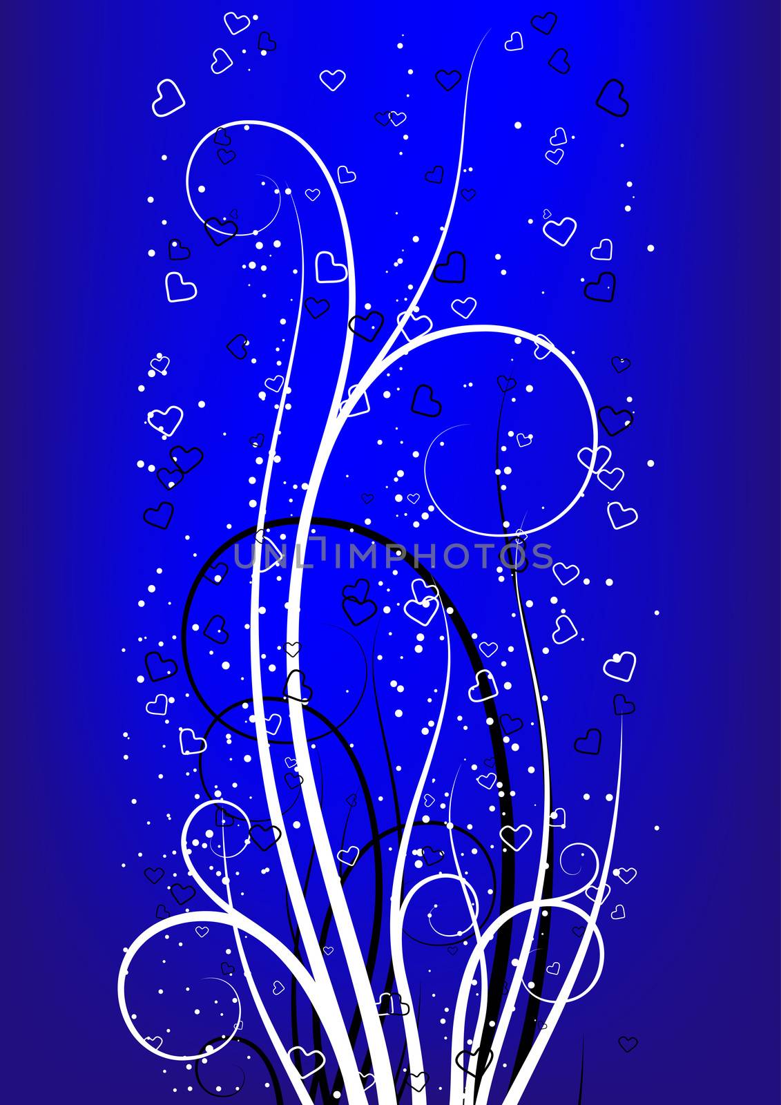 Valentine's Day greeting card with scroll heart on blue background