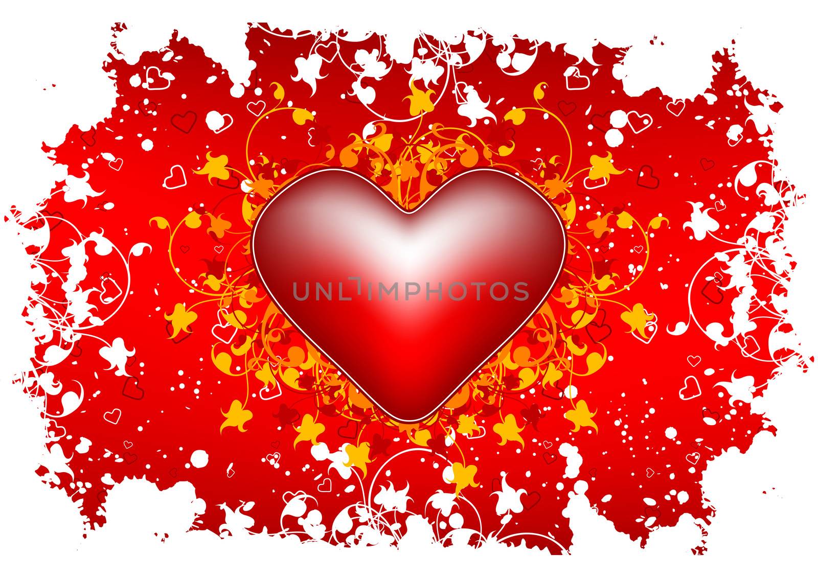 Valentine's Day greeting card with flowers heart on grunge background