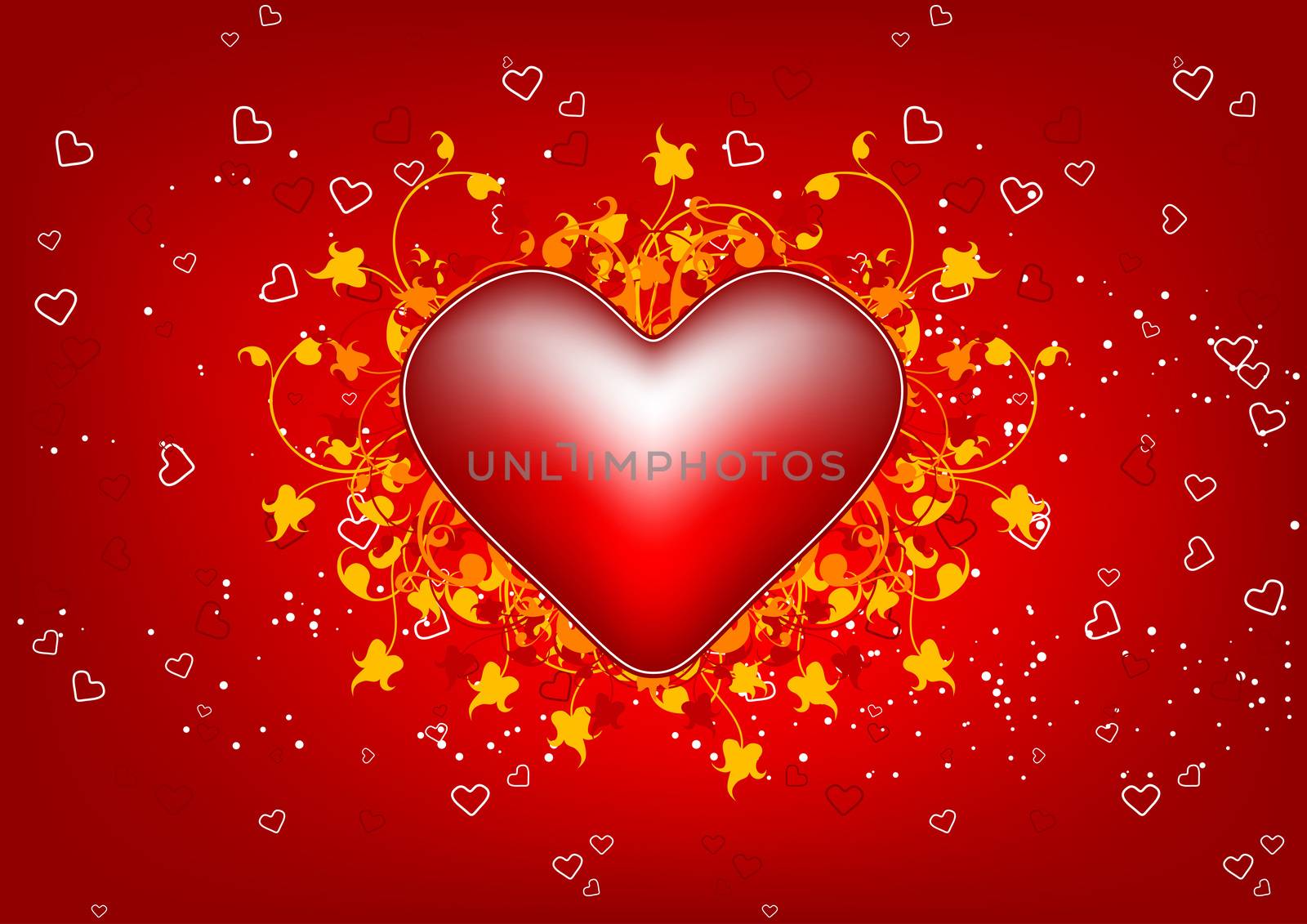 Valentine's Day greeting card with flowers heart on red background