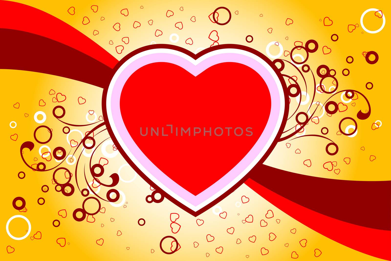 abstract Valentine card with scrolls, heart shapes, stars - vector illustration