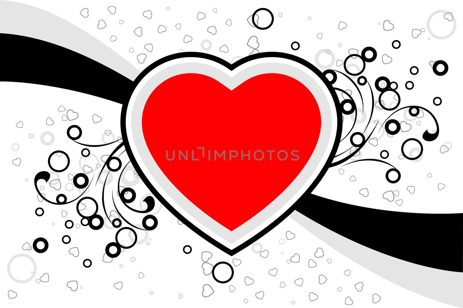 abstract Valentine card with scrolls, heart shapes, stars - vector illustration