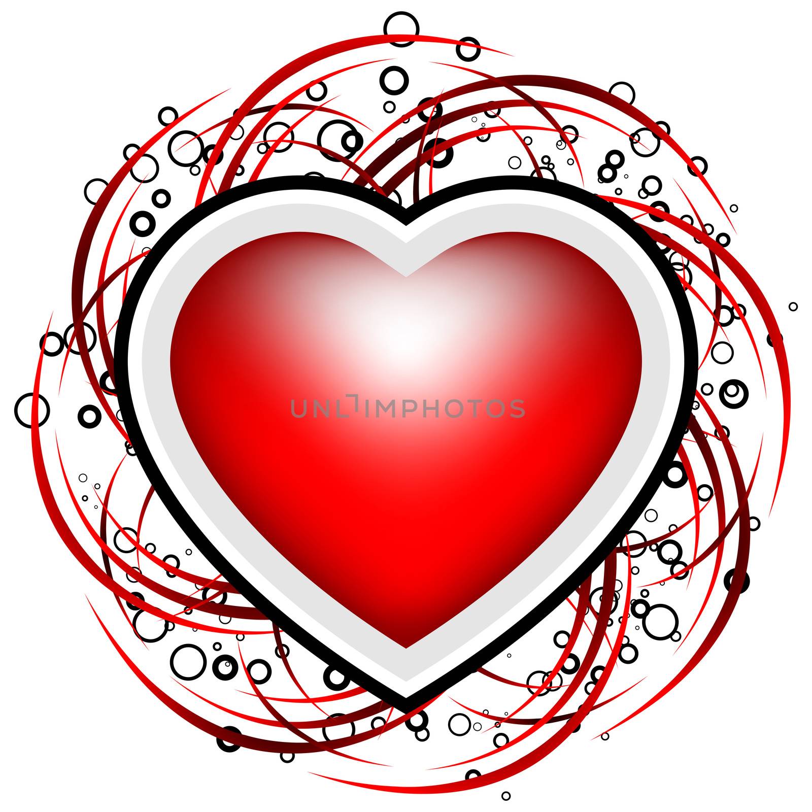 abstract Valentine card with scrolls, circles  and heart shape - vector illustration