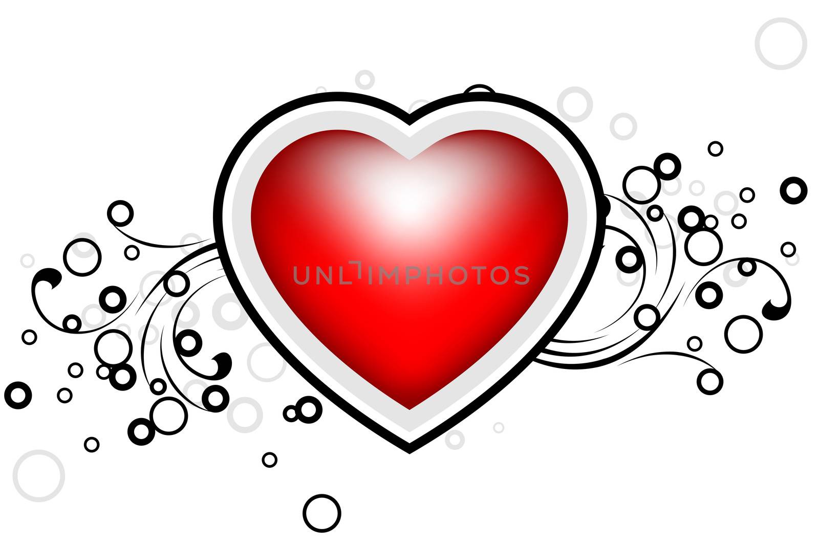 abstract Valentine card with scrolls, heart shape, circles - vector illustration