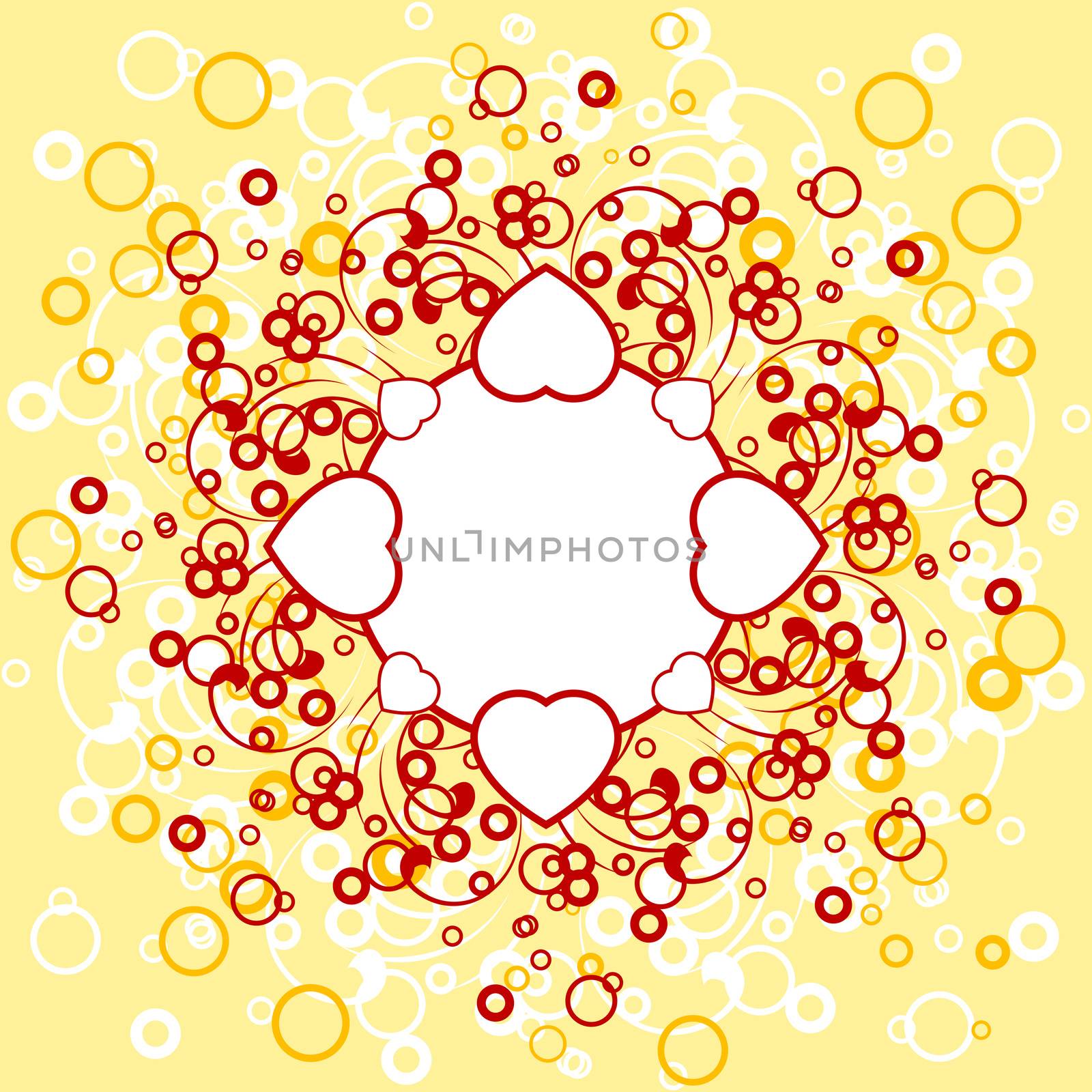 abstract Valentine card with scrolls, heart shapes, circles - vector illustration