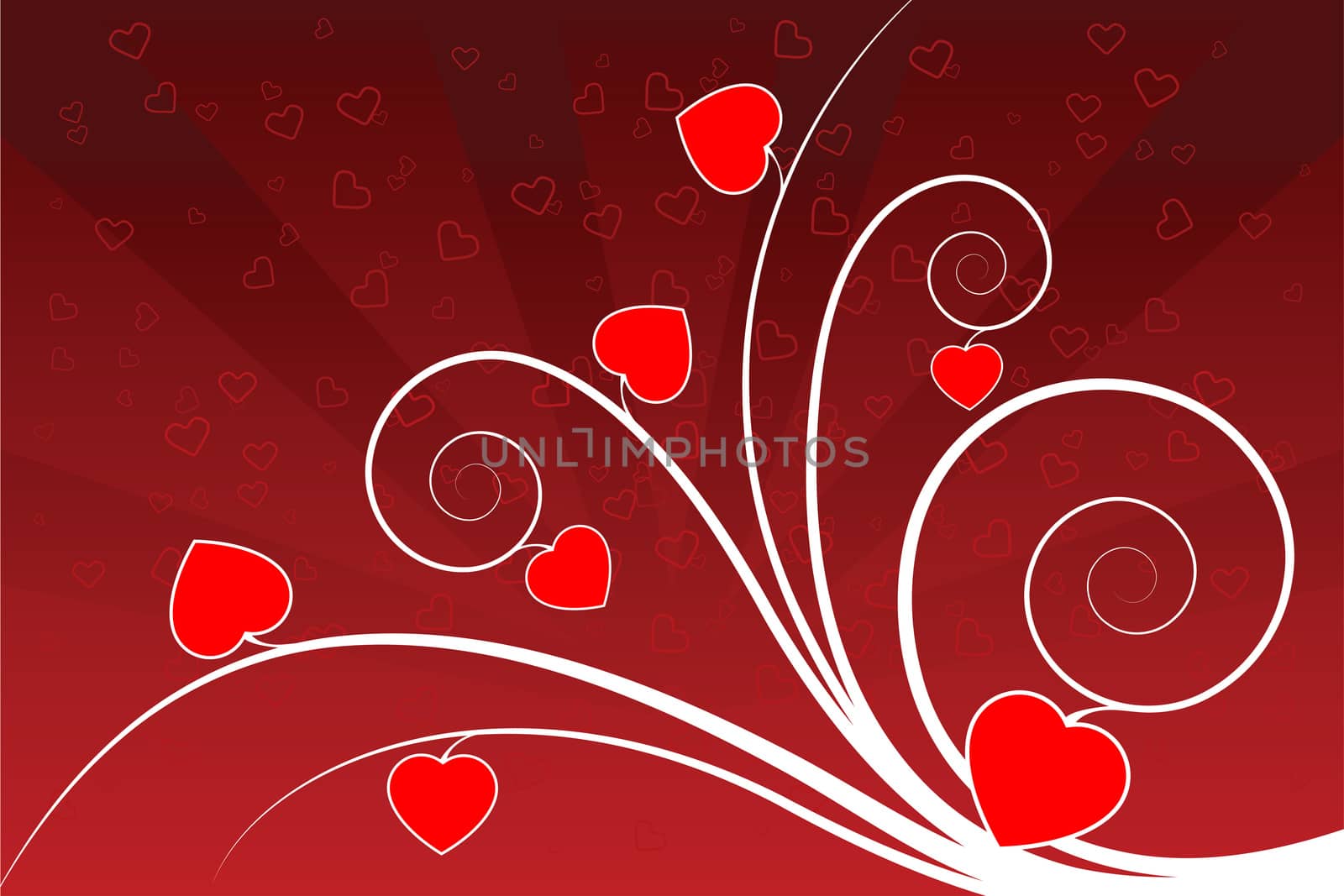 Abstract valentine card with hearts and rays