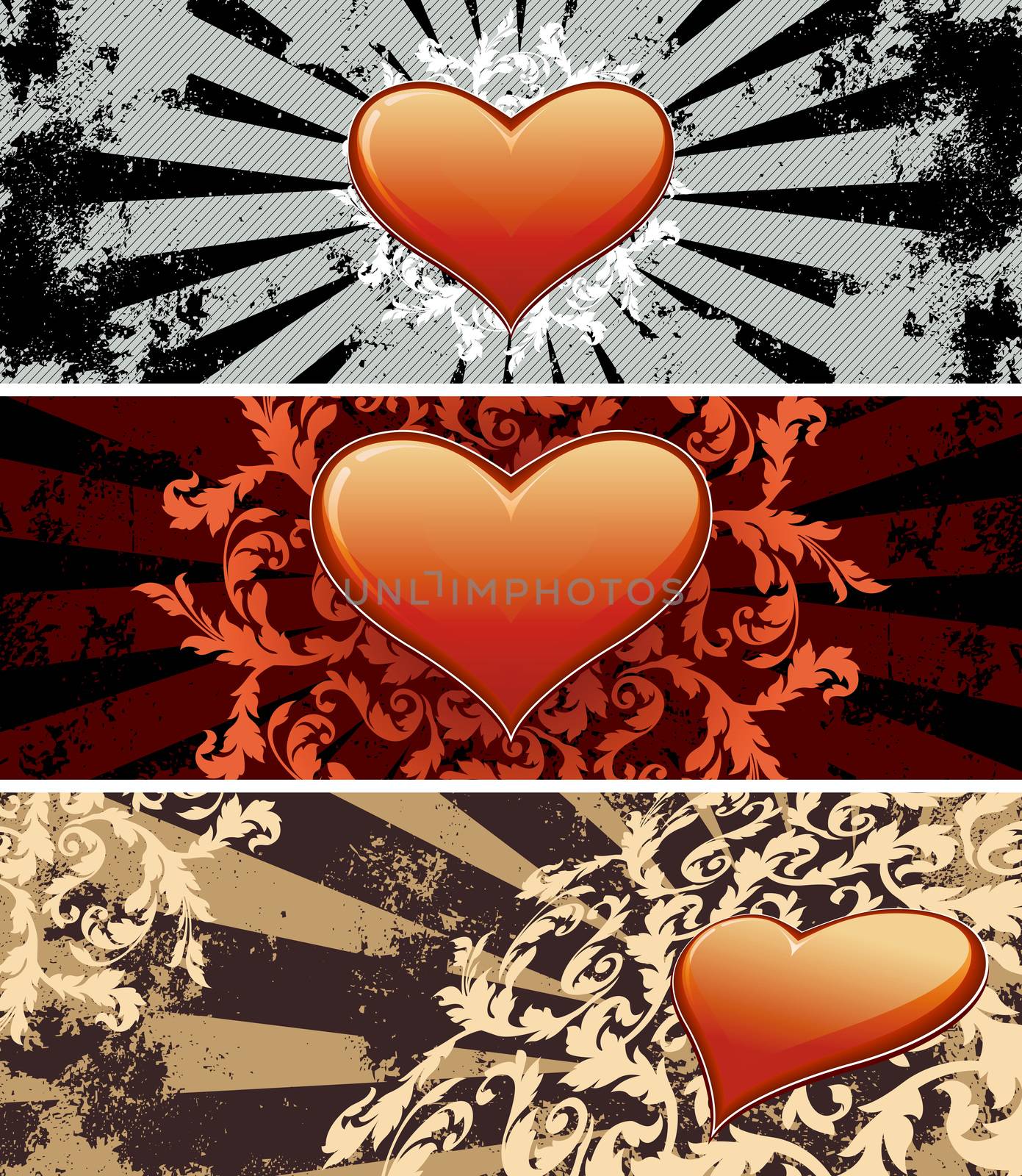 Color Saint Valentine's banners with flowers and heart shapes