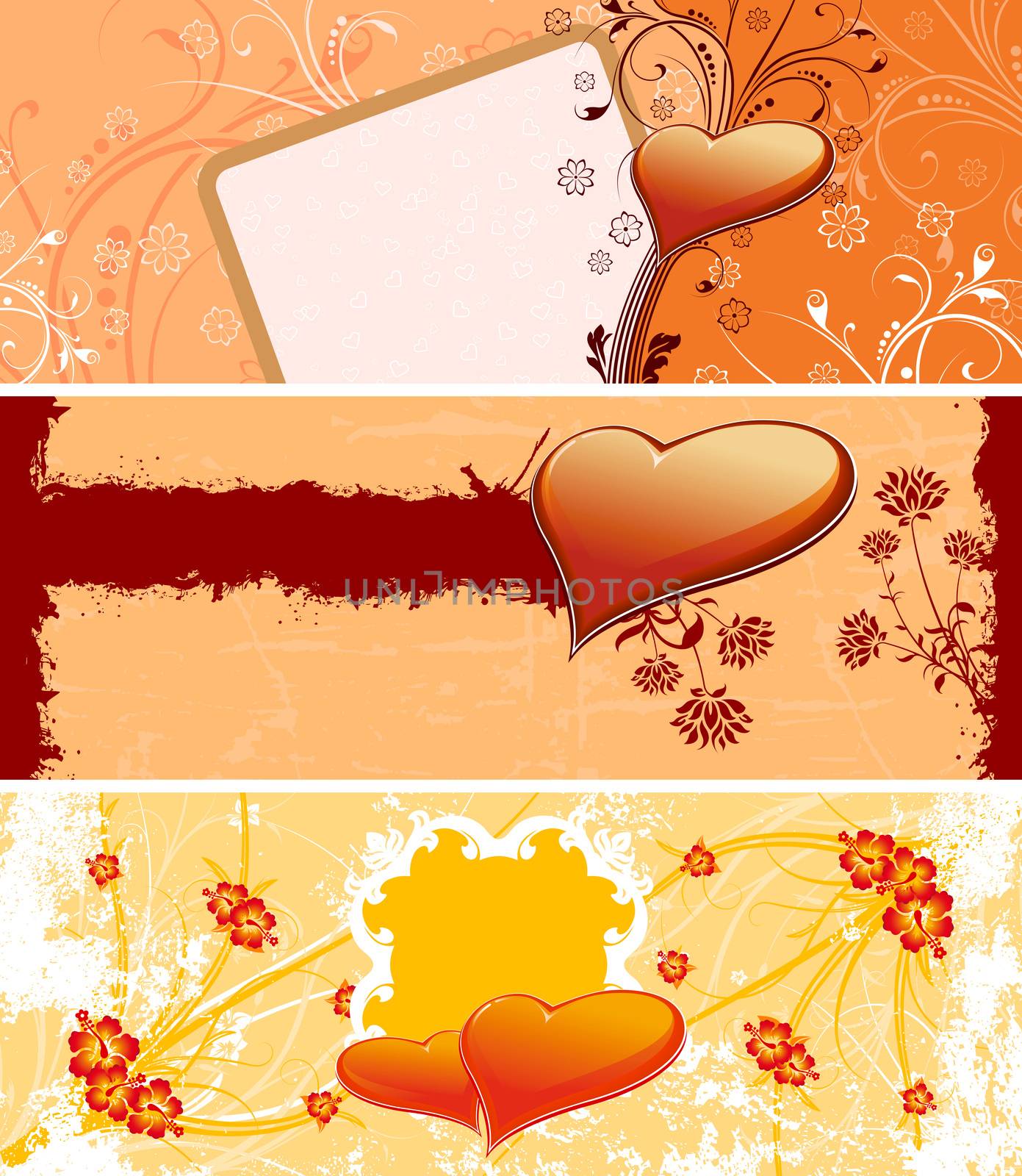 Color Saint Valentine's banners with flowers and heart shapes