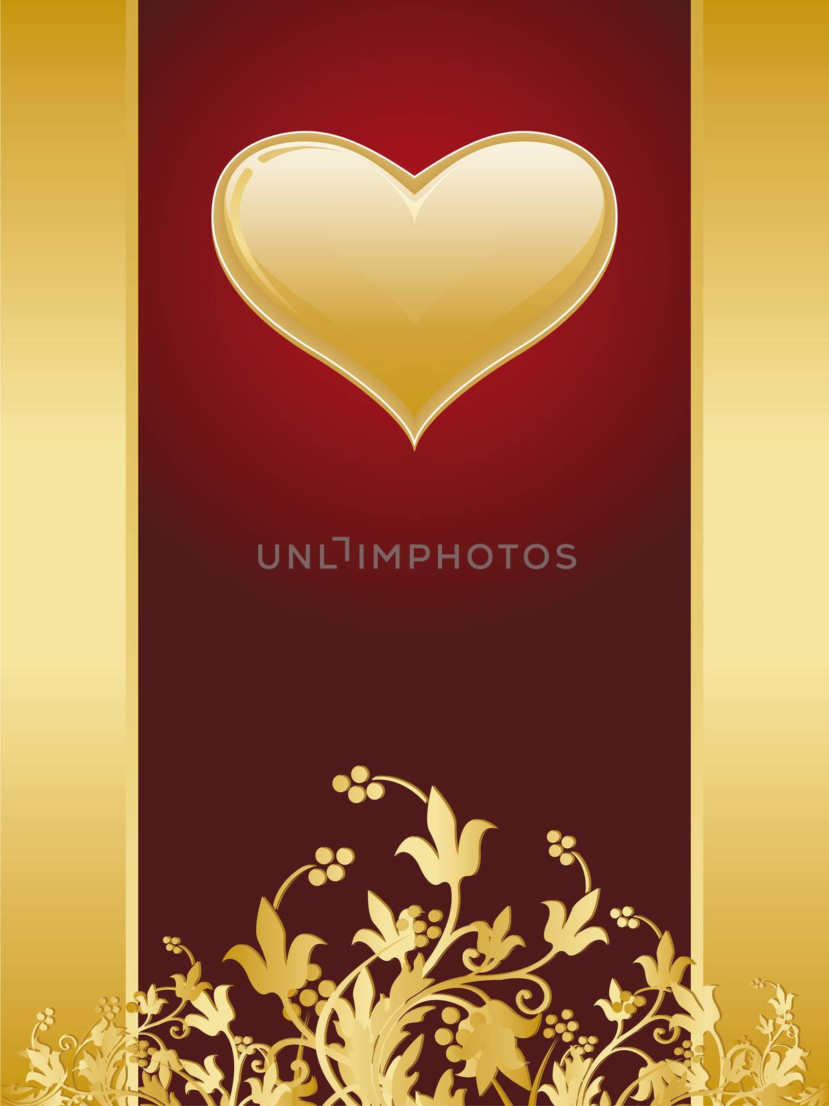 Valentine card with gold decoration and heart shape