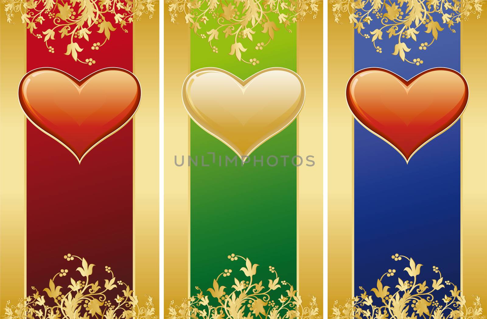 Valentine card with gold decoration and heart shape
