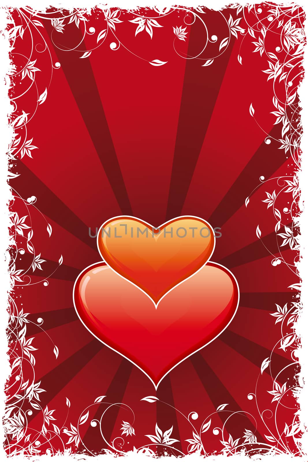 Abstract Valentine's Day Heart with rays and flowers