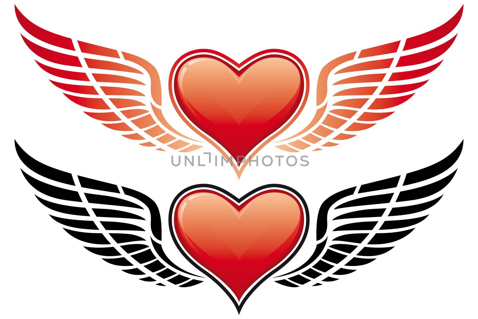 Valentine's Day Heart with wing isolated on white