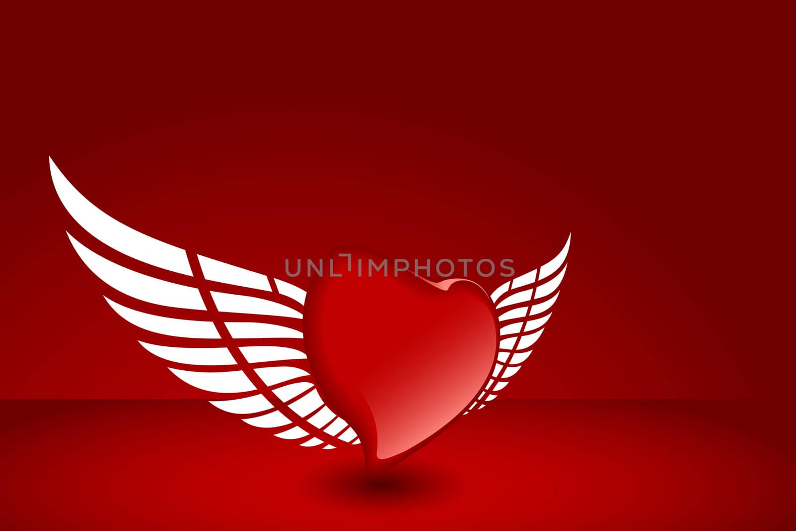 Heart with wing on red background for your design