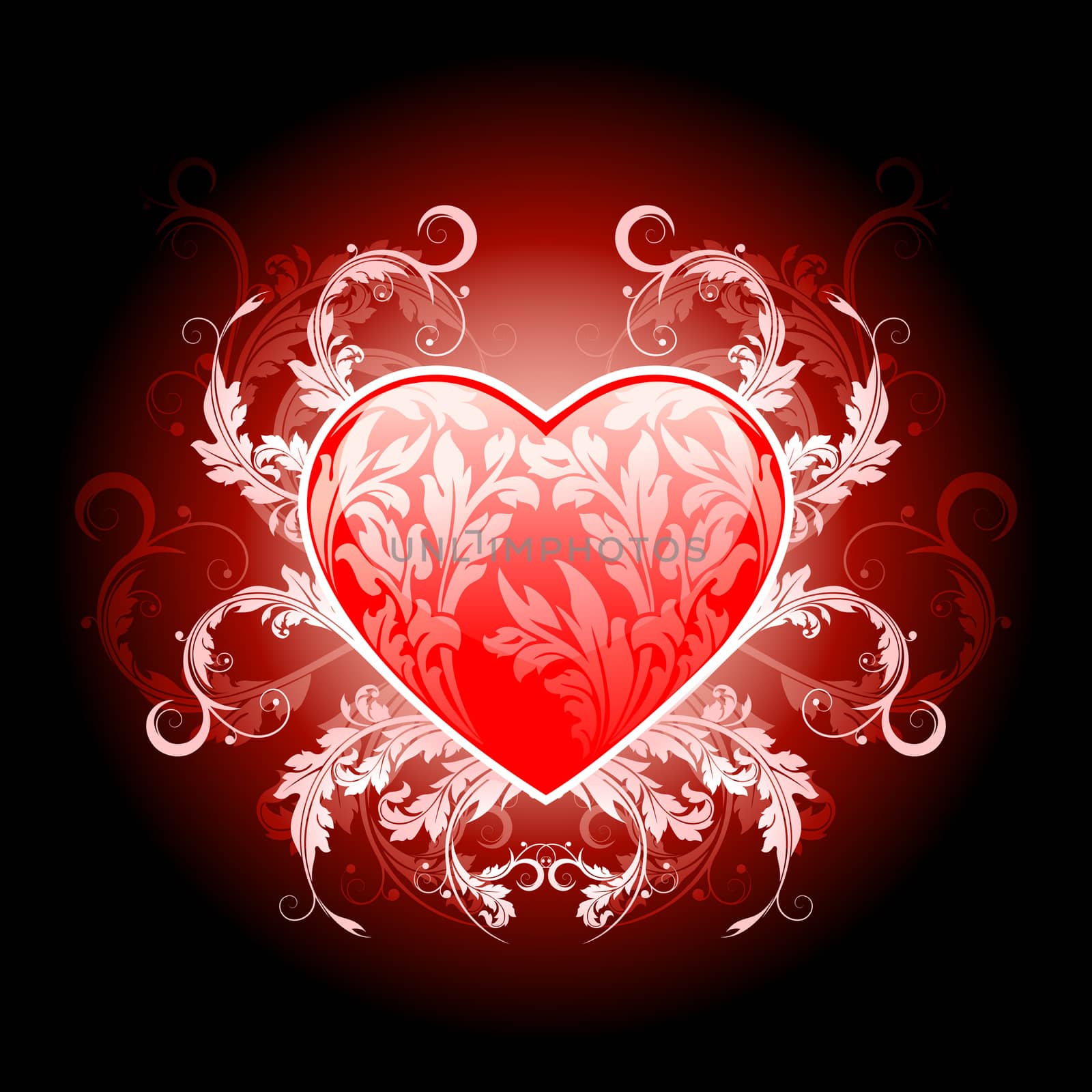 Vector Illustration Red Valentines Heart with Floral Pattern