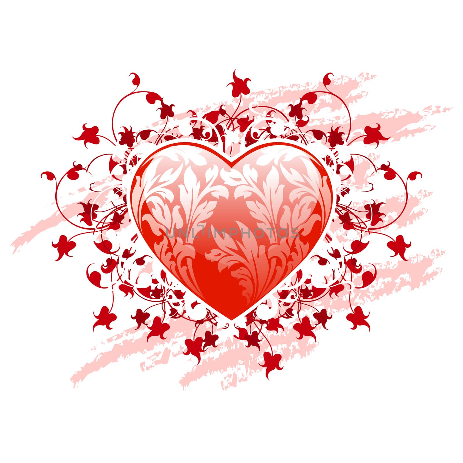 Vector Illustration Red Valentines Heart with Floral Pattern