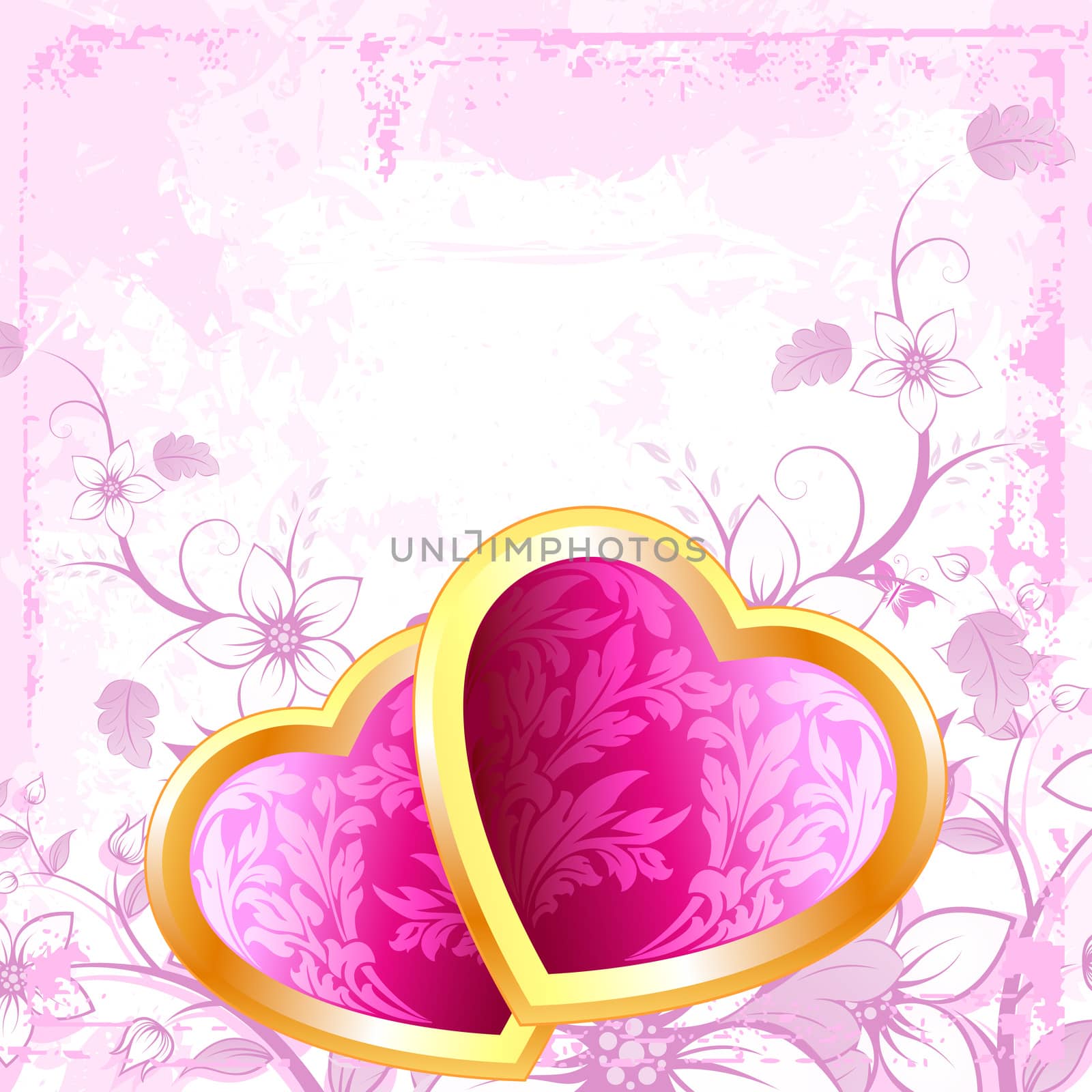 Valentine's Day Hearts with flowers on grunge background