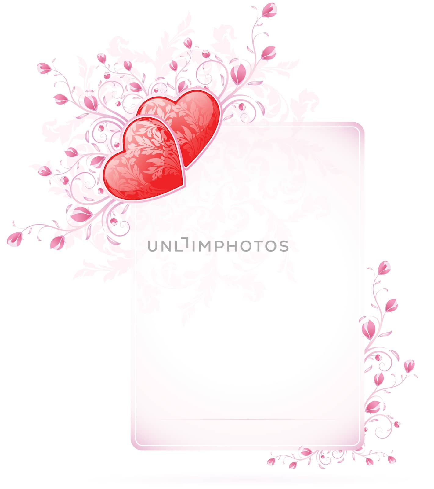 Valentines Day Card with flowers on white background