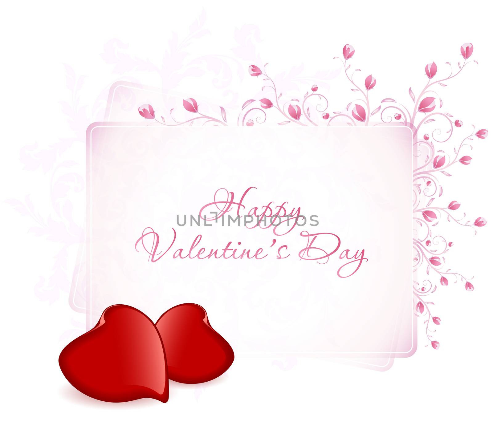 Happy Valentine's Day Floral Lettering - Typographical Background with Two Hearts