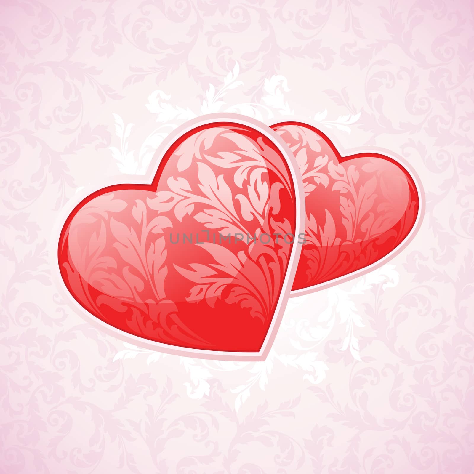 Happy Valentine's Day Floral Background with two Hearts