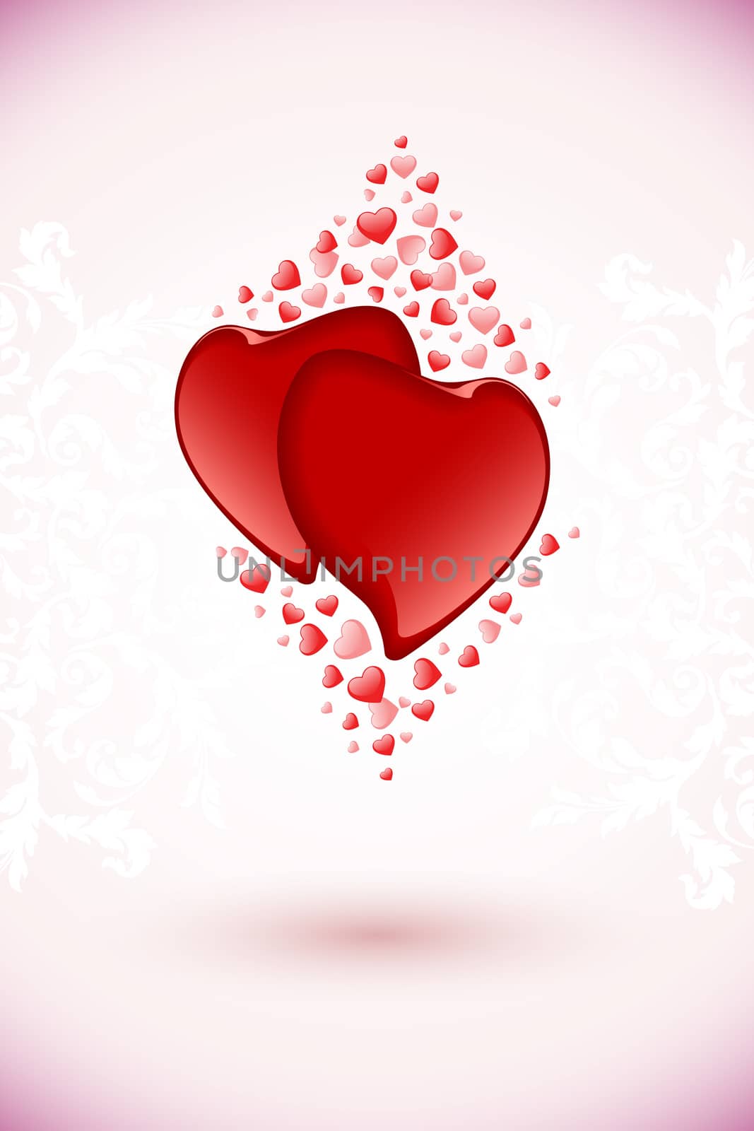 Valentine's Day Floral Background with Two Hearts