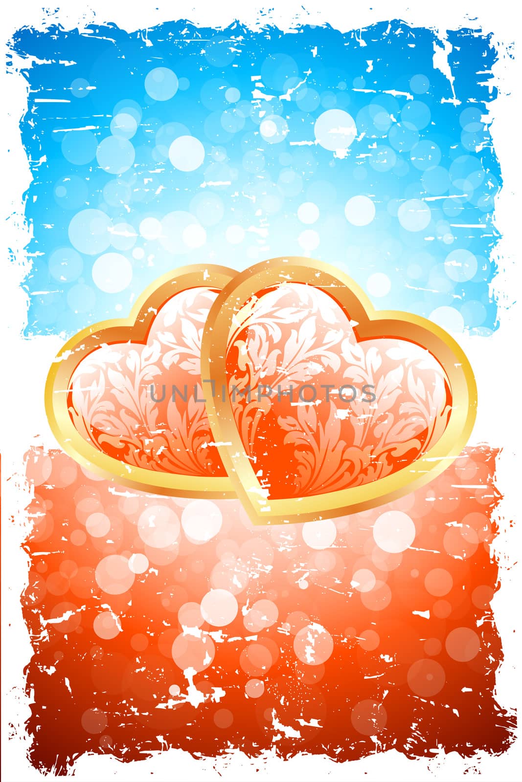 Valentine's Day Background with Floral Hearts on Red Background