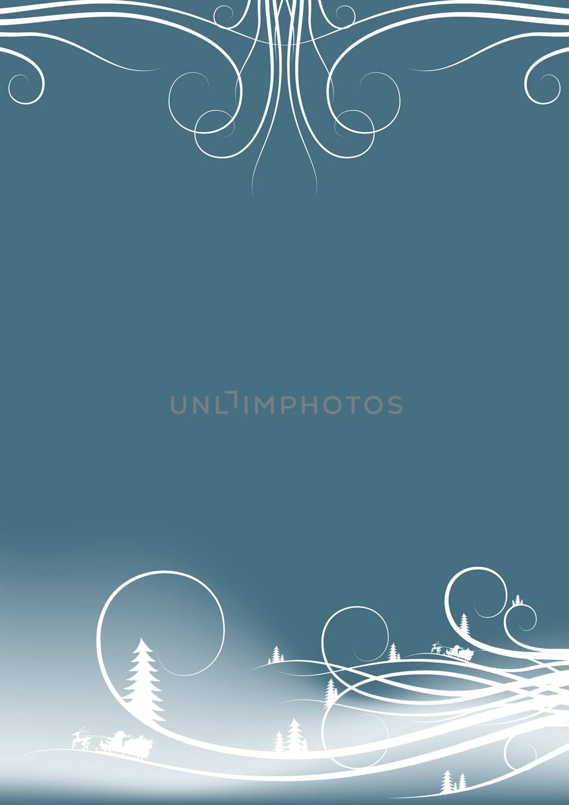 abstract winter background with firtree silhouettes and Santa Claus
