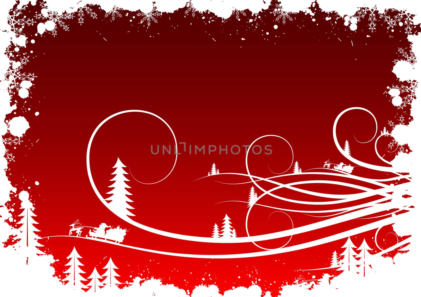 Grunge winter background with fir-tree snowflakes and Santa Claus