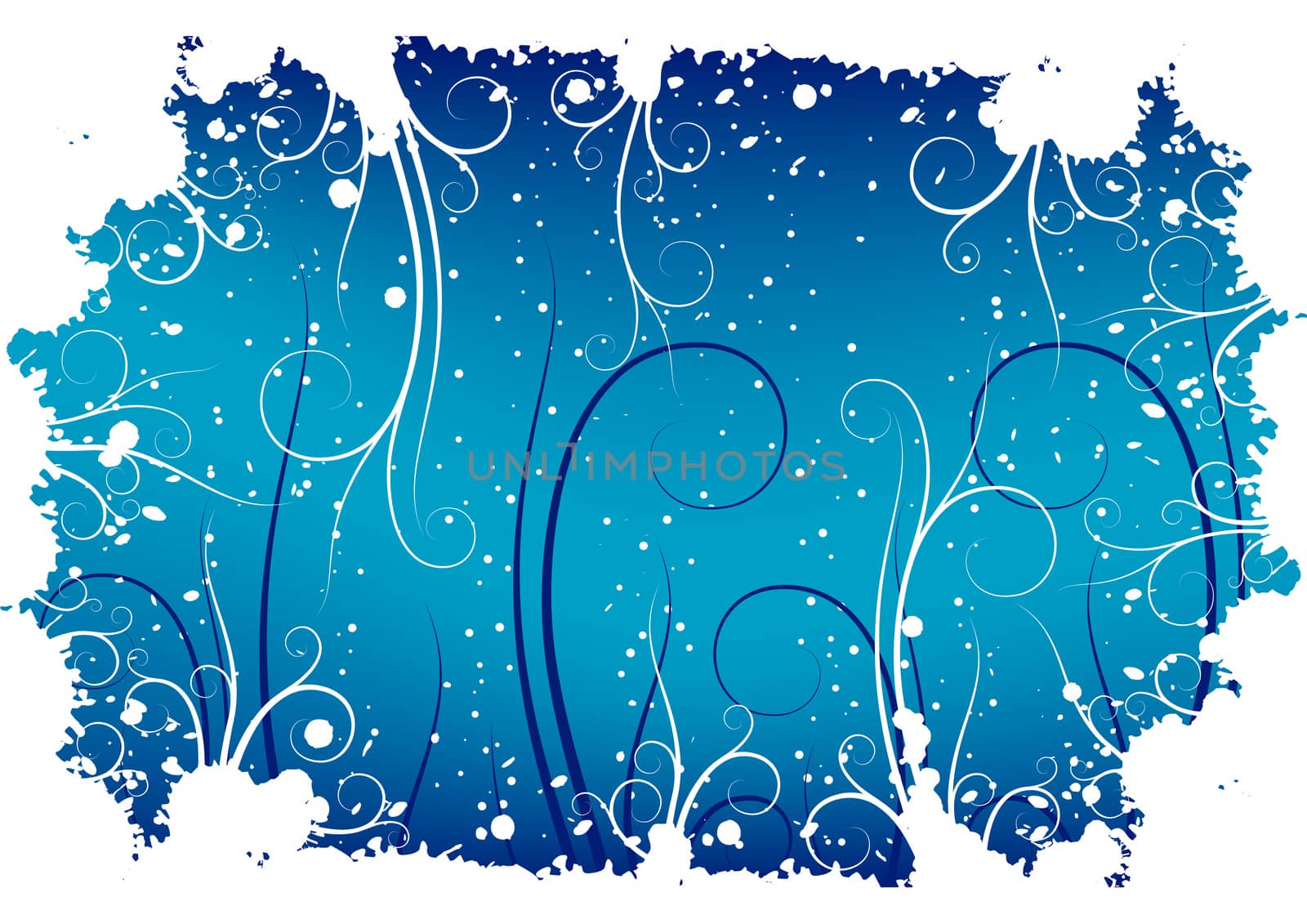 Abstract winter grunge background with flakes and scrolls by WaD