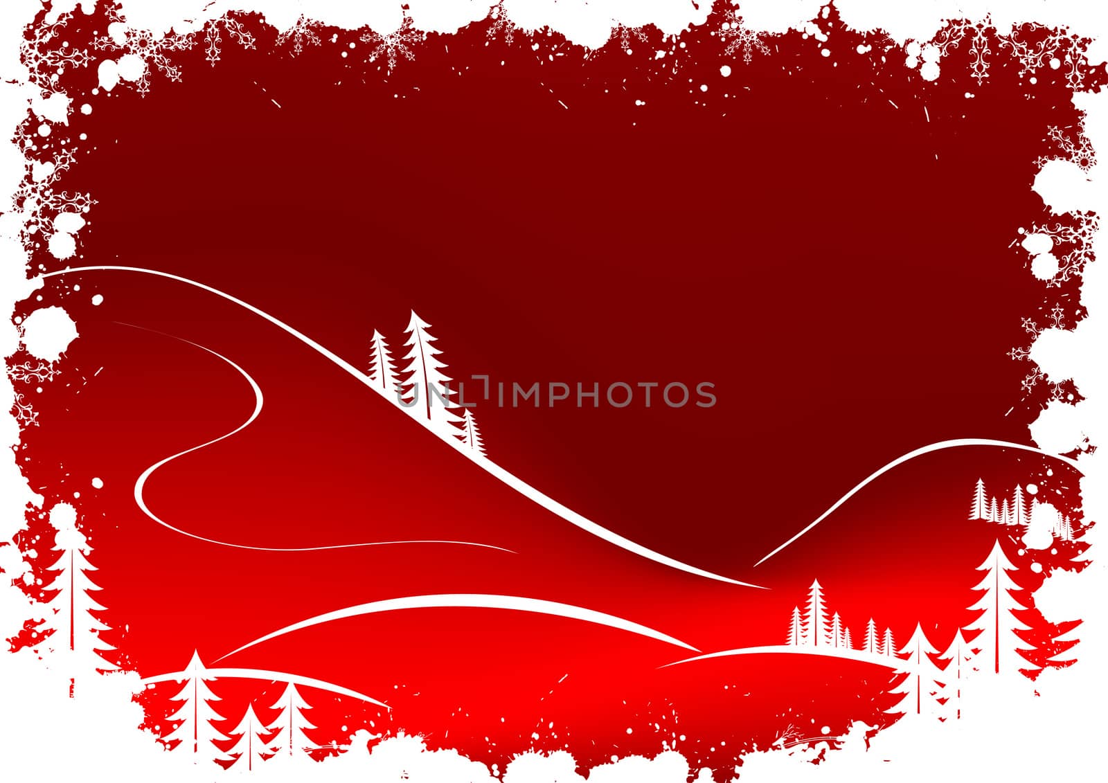 Grunge winter background with fir-tree snowflakes and Santa Claus