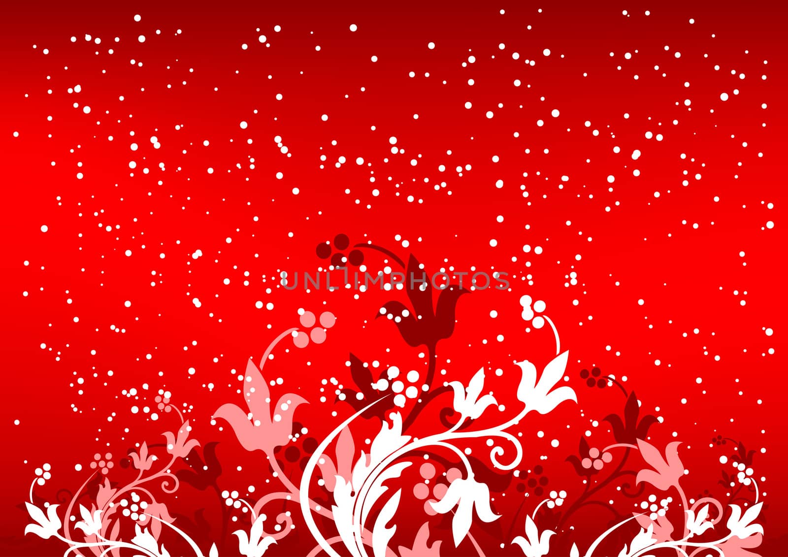 Abstract winterbackground with flakes and flowers in red color by WaD