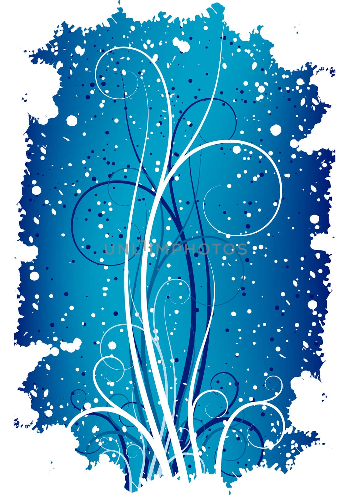Abstract winter grunge background with flakes and scrolls by WaD