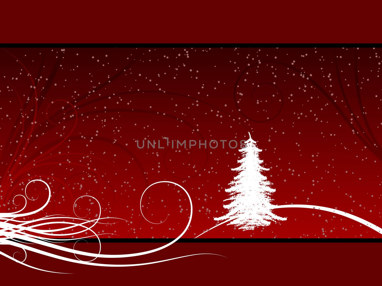 Abstract winter background with christmas tree and rays