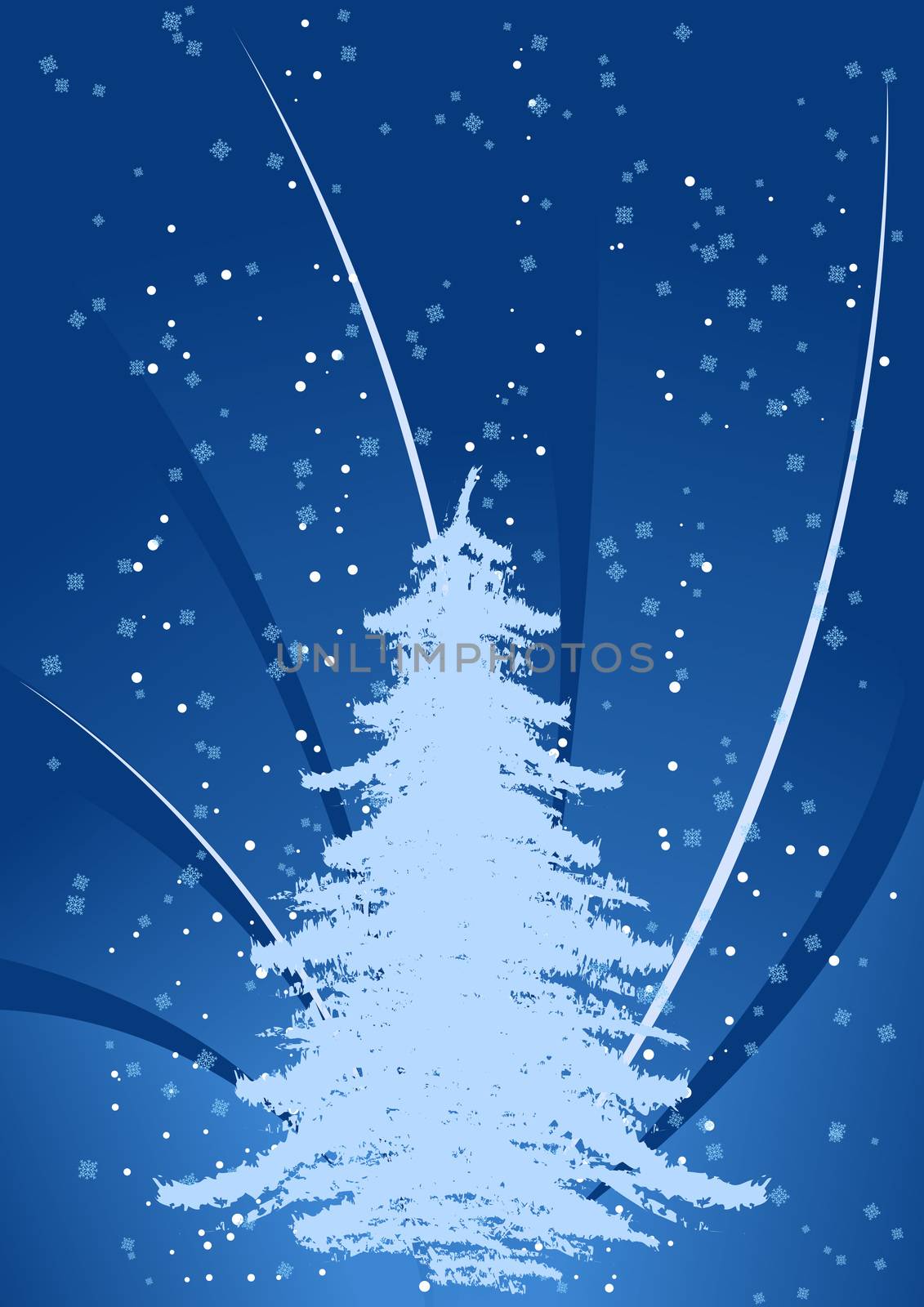 Abstract background with Christmas tree and snow-flakes