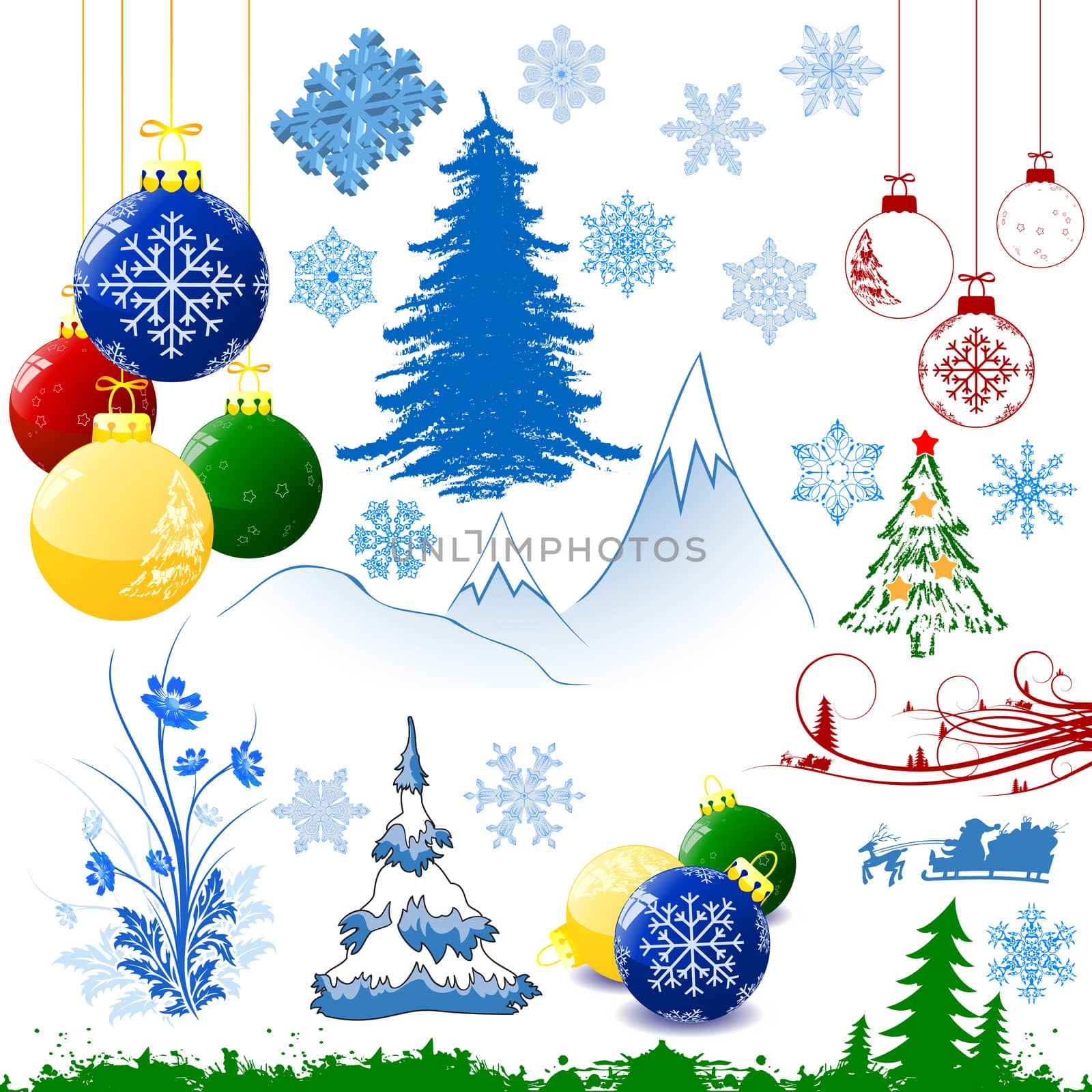 Set of decoration elements for Christmas design, vector illustration