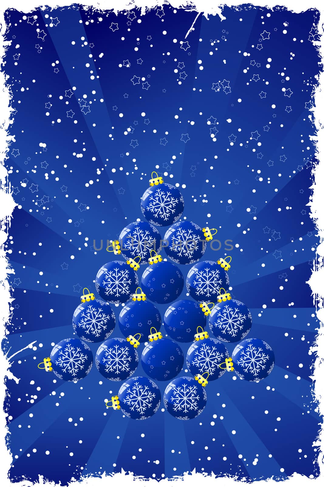 Christmas background with baubles stars and snow