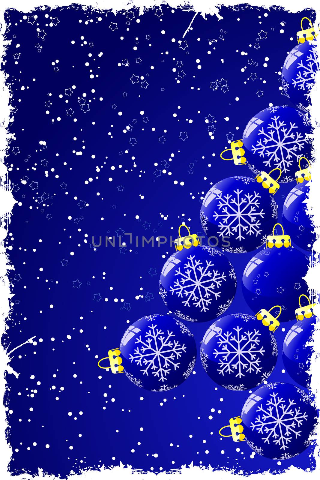 Grunge Christmas background with baubles and snowflakes