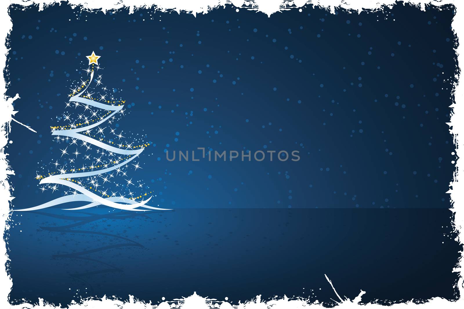 Grunge Christmas tree with star and decoration in dark blue
