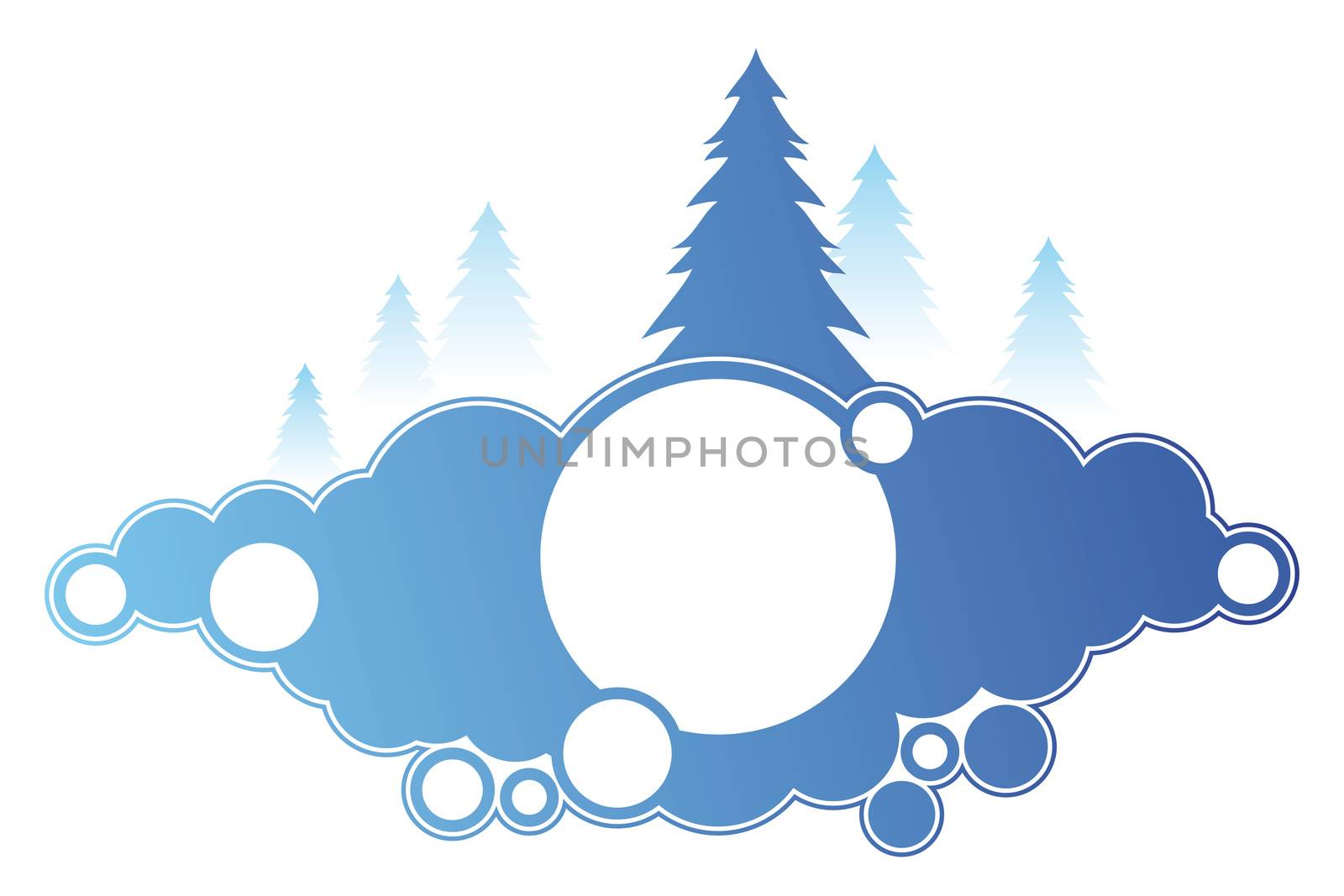 Abstract winter background with christmas tree and circles