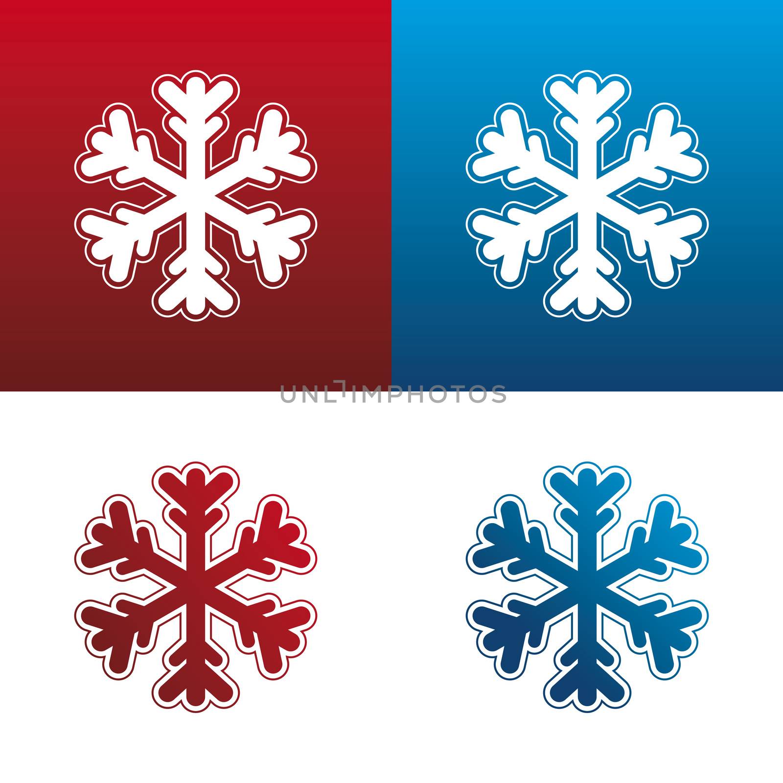 Icon set of four abstract vector snowflake