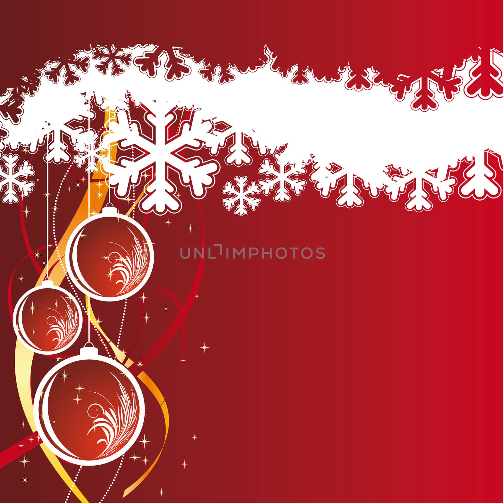 Background with snowflakes and christmas balls for your design in red color