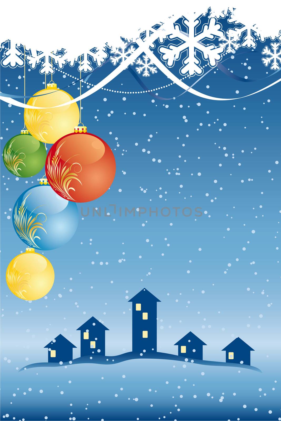 Vector Abstract Christmas Card with houses and balls