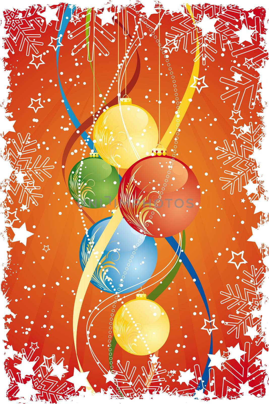 Grunge Vector Abstract Background with Christmas balls and decoration