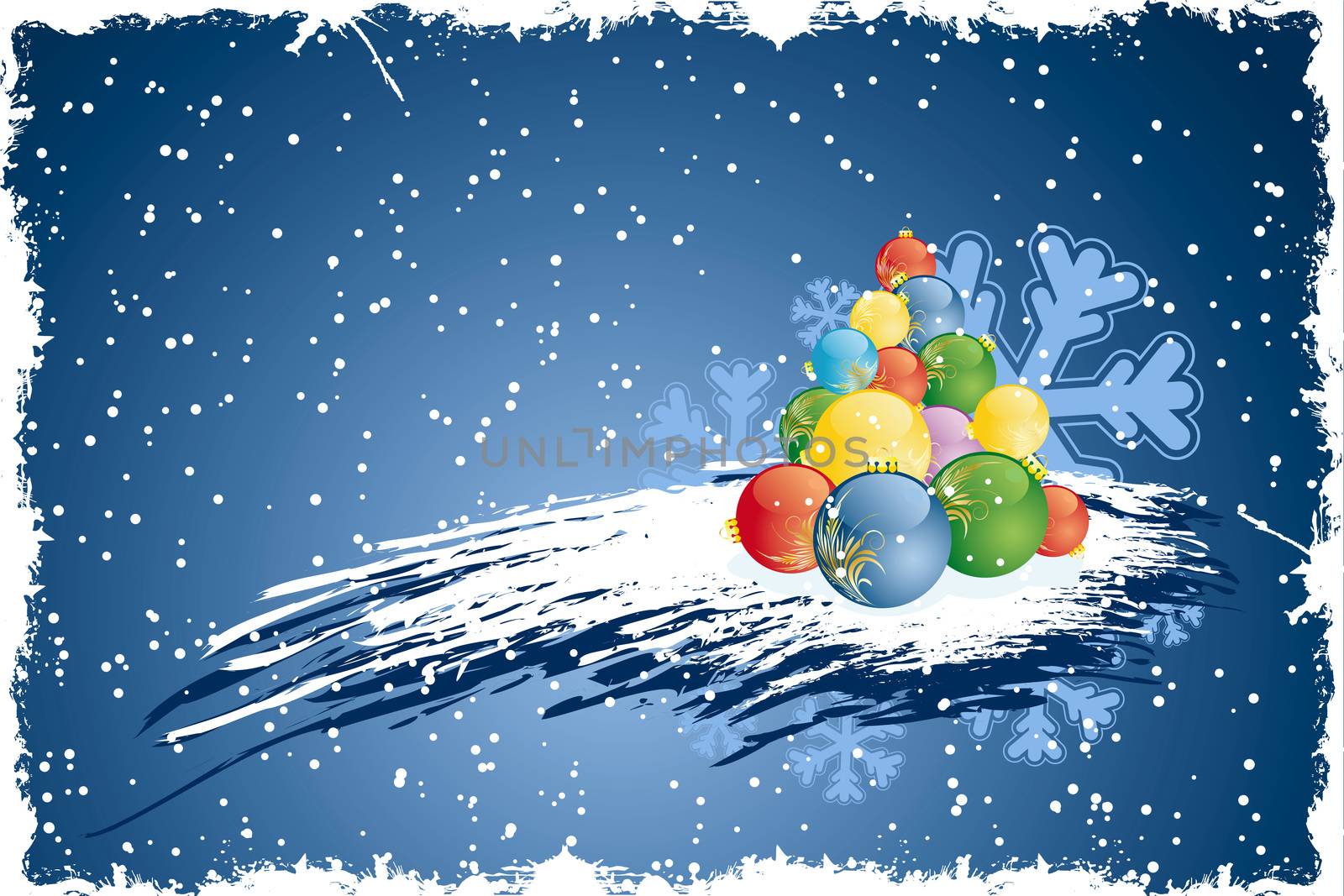Abstract grunge Christmas tree with snowflake in blue