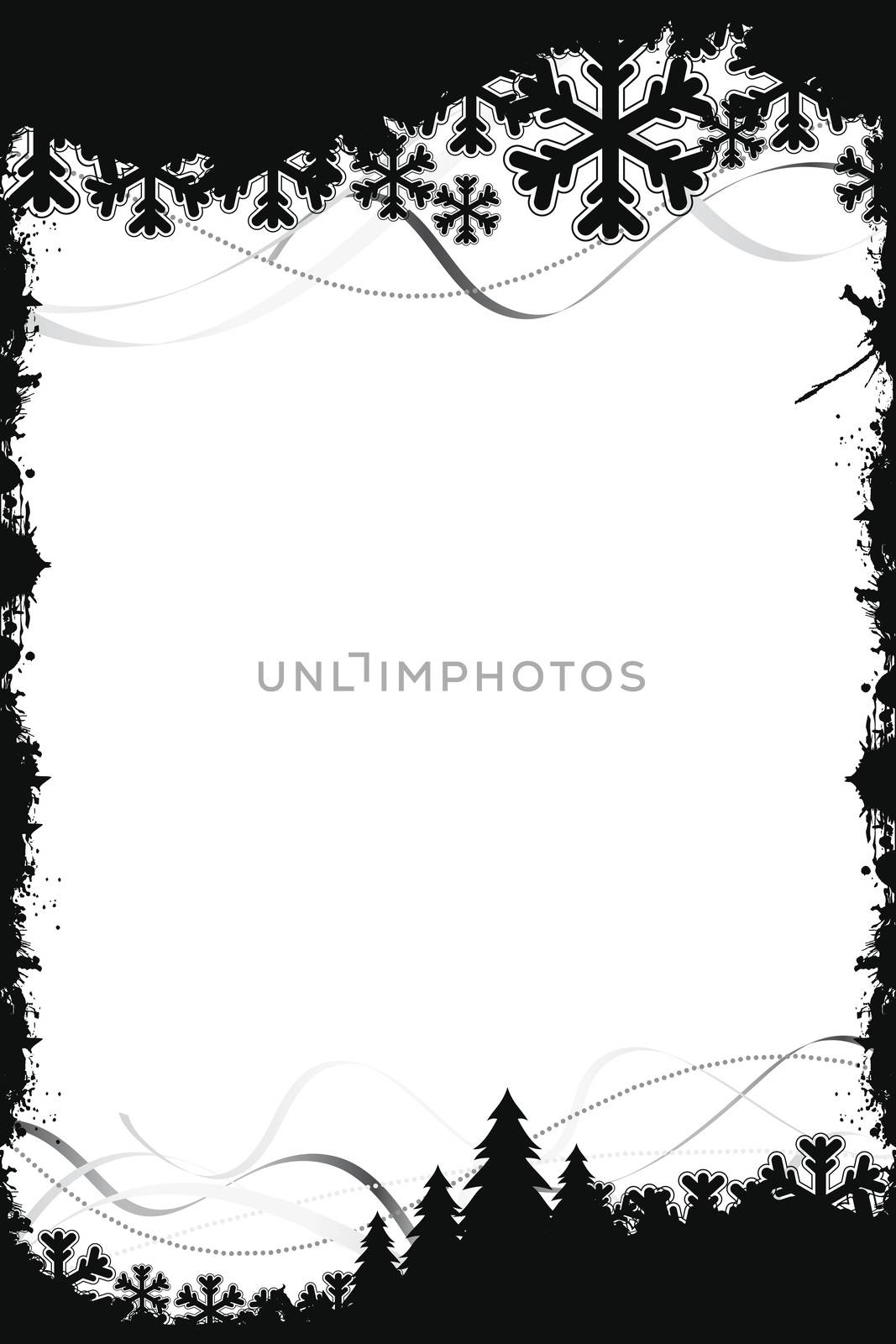 Grunge Black Christmas frame with tree and stripes