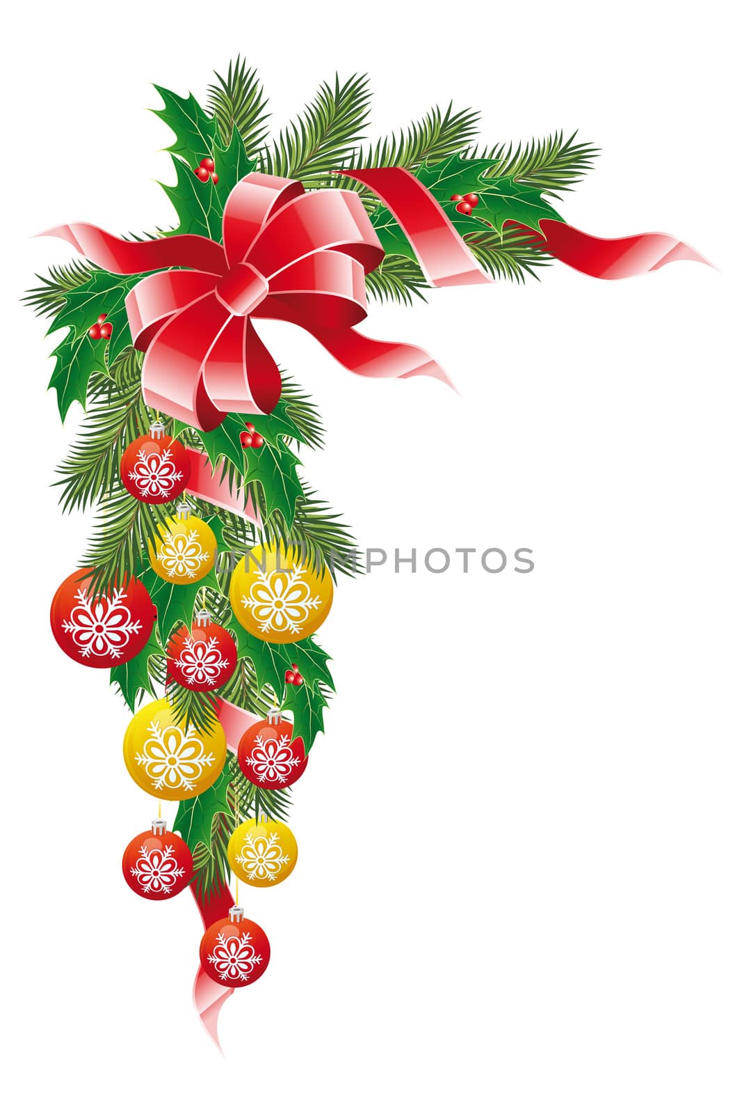 Christmas decoration garland with mistletoe fir-tree and balls