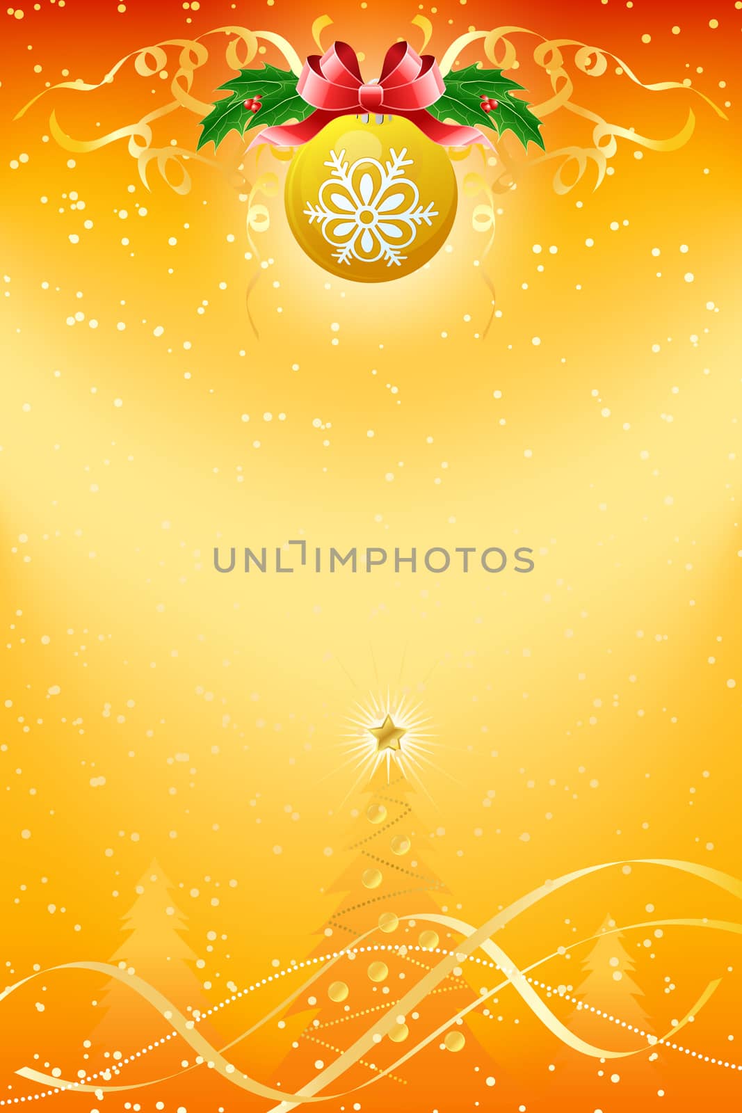 Christmas background with ball and fir-trees