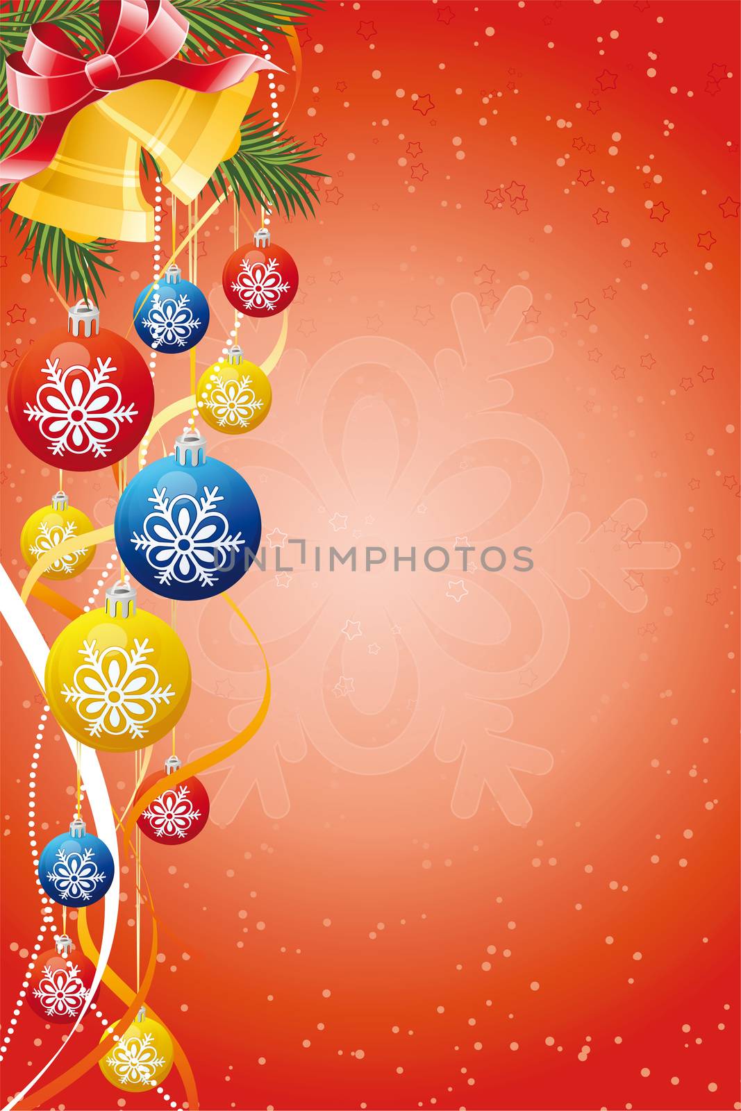 Christmas abstract background with toys and snowflake in back