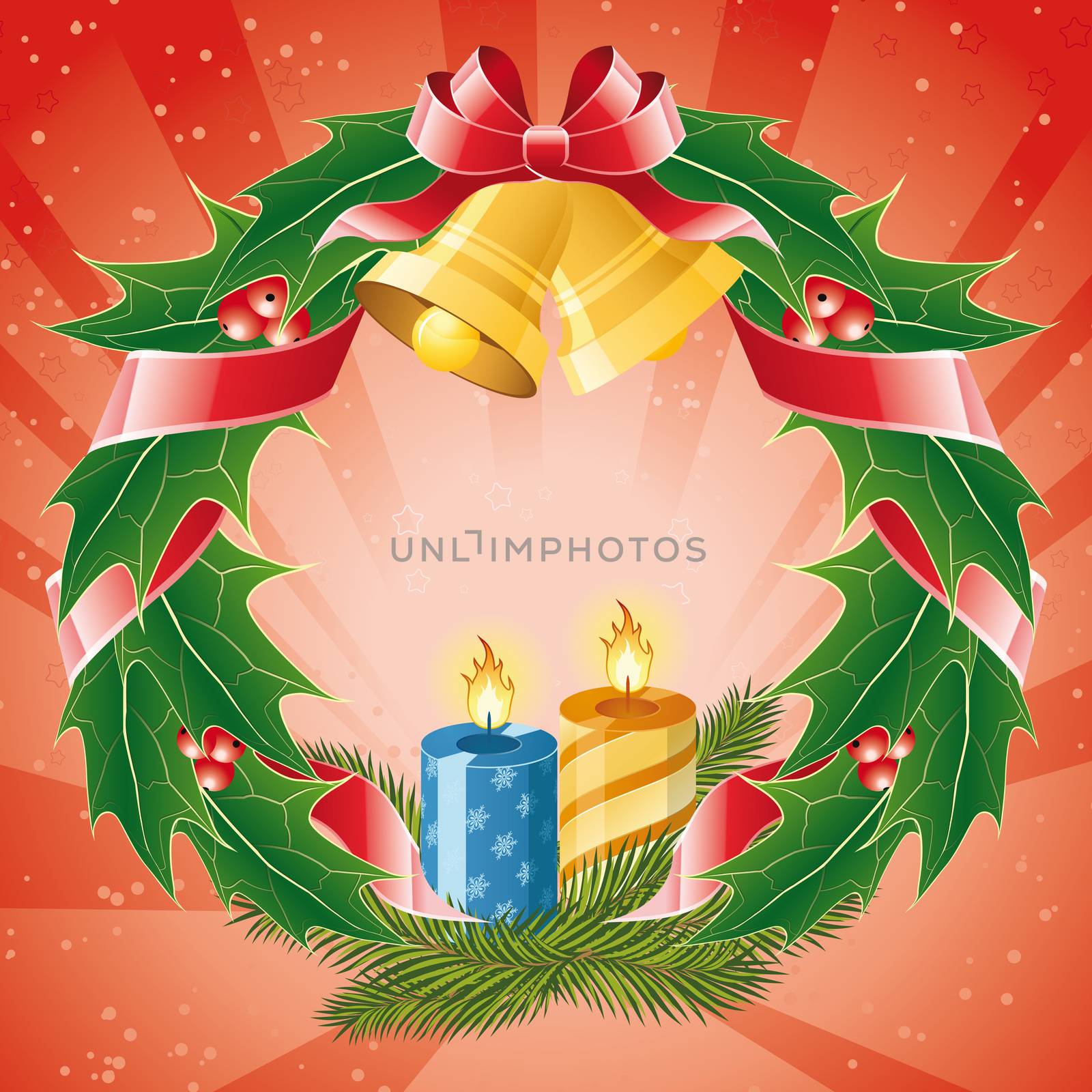 Christmas abstract background with wreath and candles