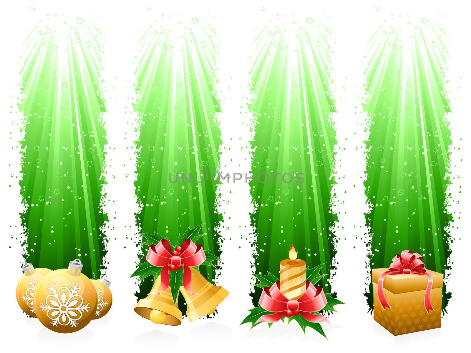 Four Christmas vertical green banners for your design